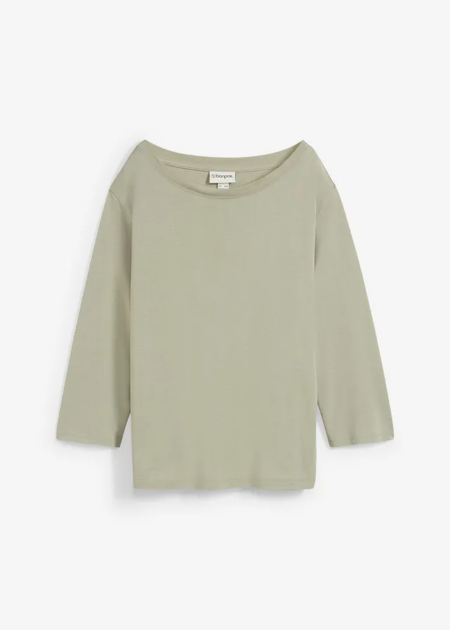 T-shirt épaule dénudée en modal mélangé, Couleur: gris vert