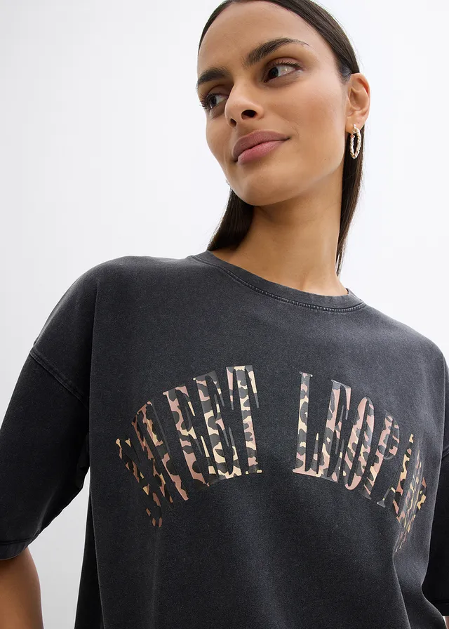 Oversized shirt in een zachte katoenmix • zwart met print used washed • product-page.page-title-suffix