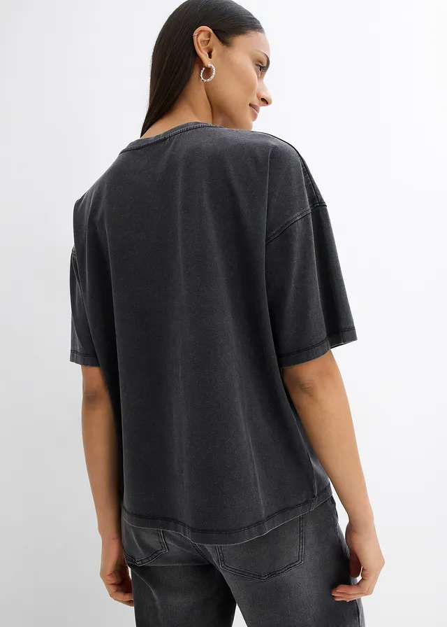 T-shirt doux et oversize en coton extensible • noir imprimé usé délavé • product-page.page-title-suffix