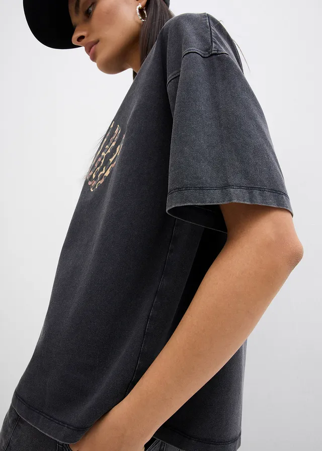 T-shirt doux et oversize en coton extensible • noir imprimé usé délavé • product-page.page-title-suffix