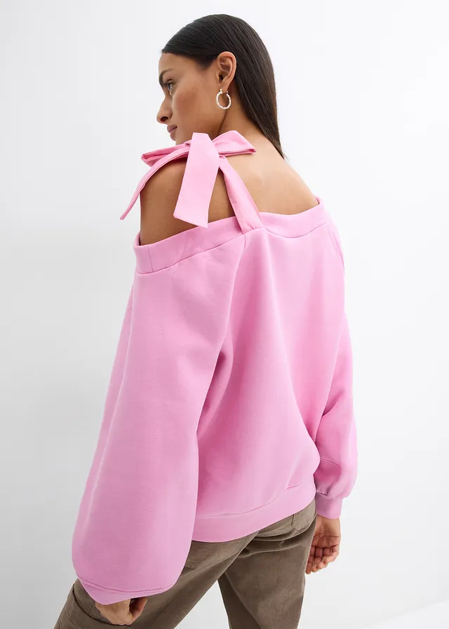 Wijde one shoulder sweater, Kleur: bloesem roze