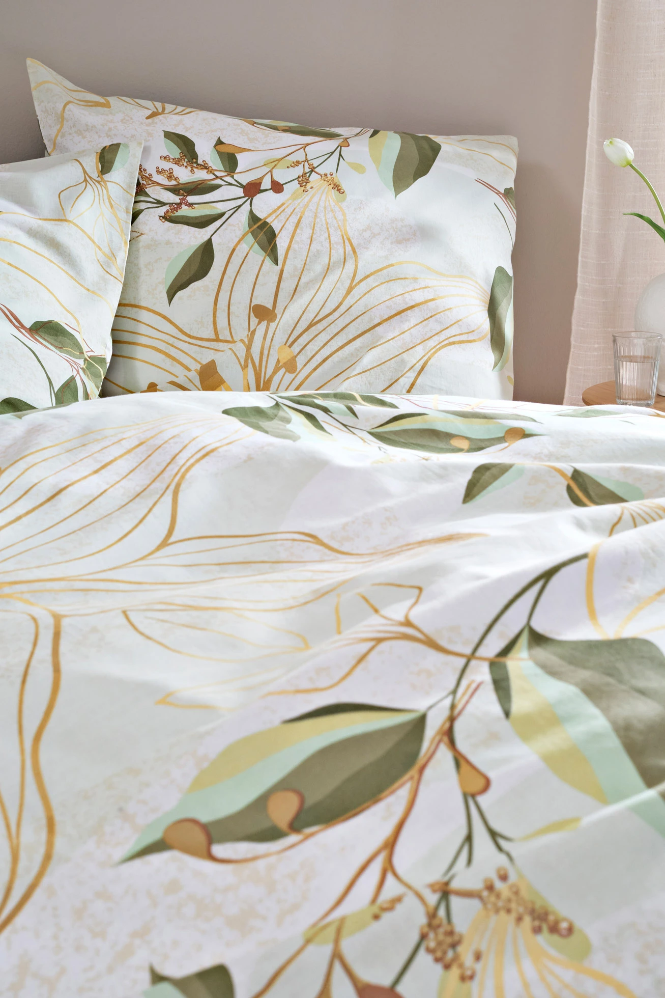 Parure de lit en linon • blanc/vert/doré • Boutique bonprix