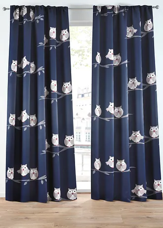 Verduisterend gordijn met uilenprint met gerecycled polyester (1 stuk)