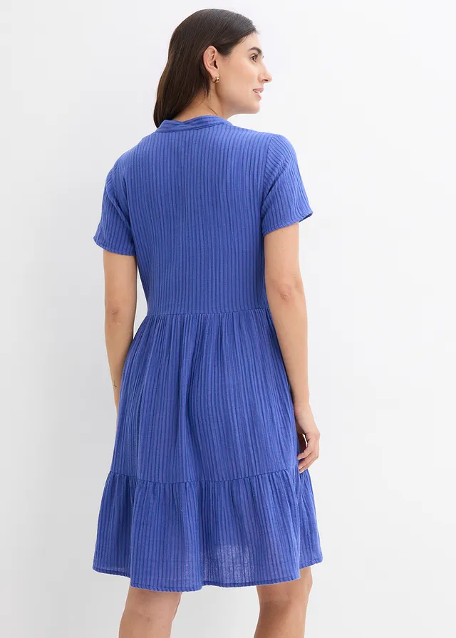 Gestreepte jurk van mousseline, Kleur: paarsblauw-gentiaanblauw gestreept