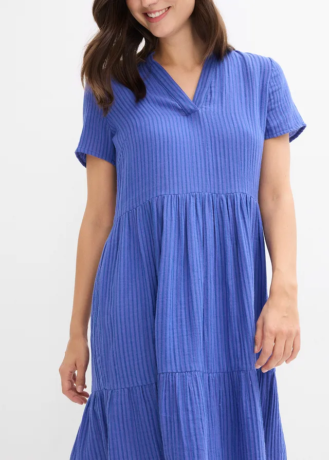 Gestreepte jurk van mousseline • paarsblauw-gentiaanblauw gestreept • product-page.page-title-suffix