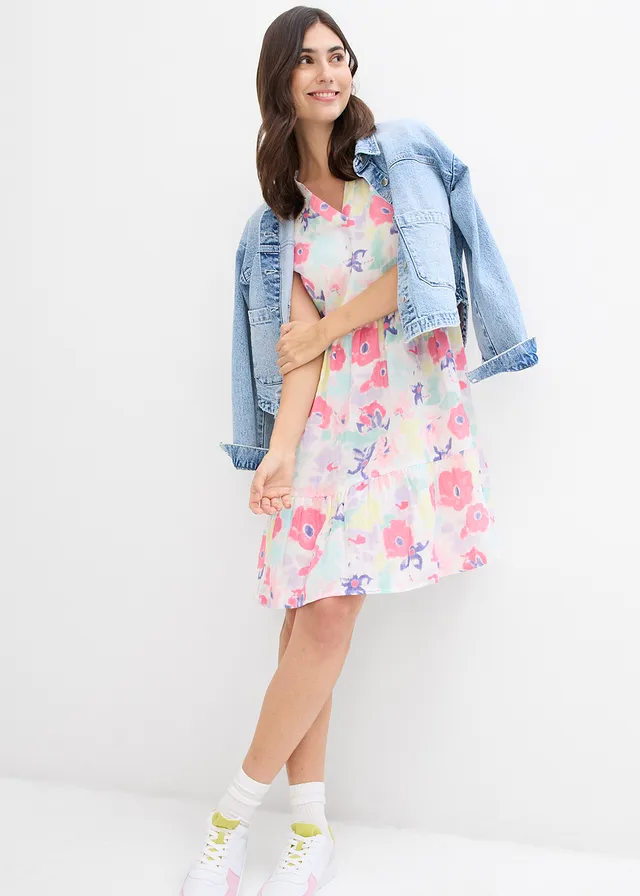 Jurk van mousseline • wolwit-paarsblauw-flamingopink-citroensorbet-roze-zacht lila-roze poudre-mint-lichtblauw-rookmint-lila gebloemd • product-page.page-title-suffix