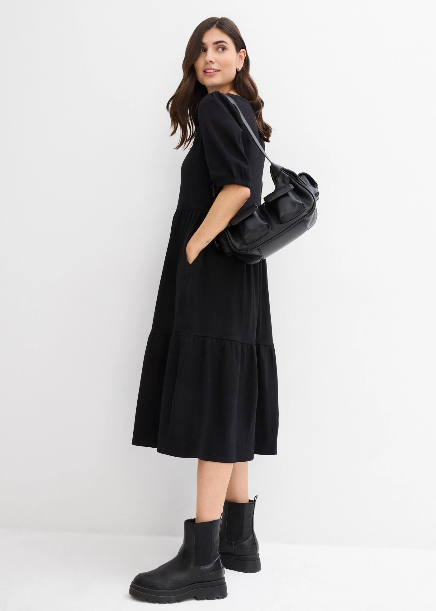 Rochie din tricot din bumbac 100% • negru • magazin bonprix