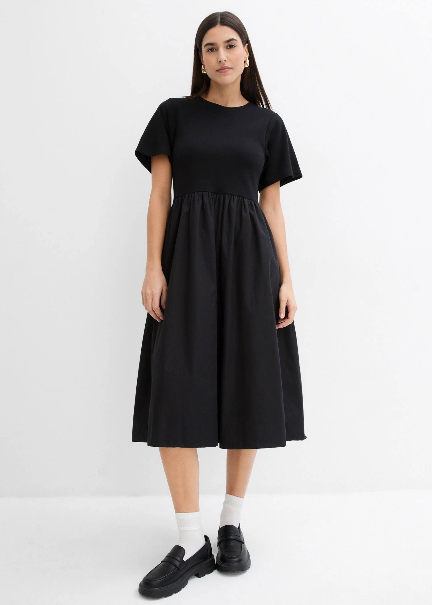 Midi-jurk van puur katoen • zwart • bonprix online shop