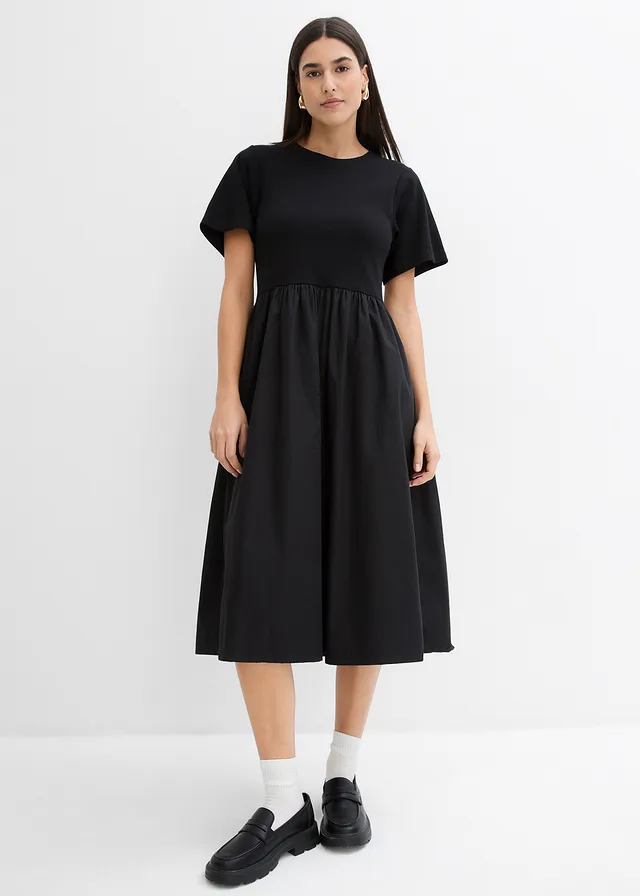 Robe midi 100% coton, Couleur: noir