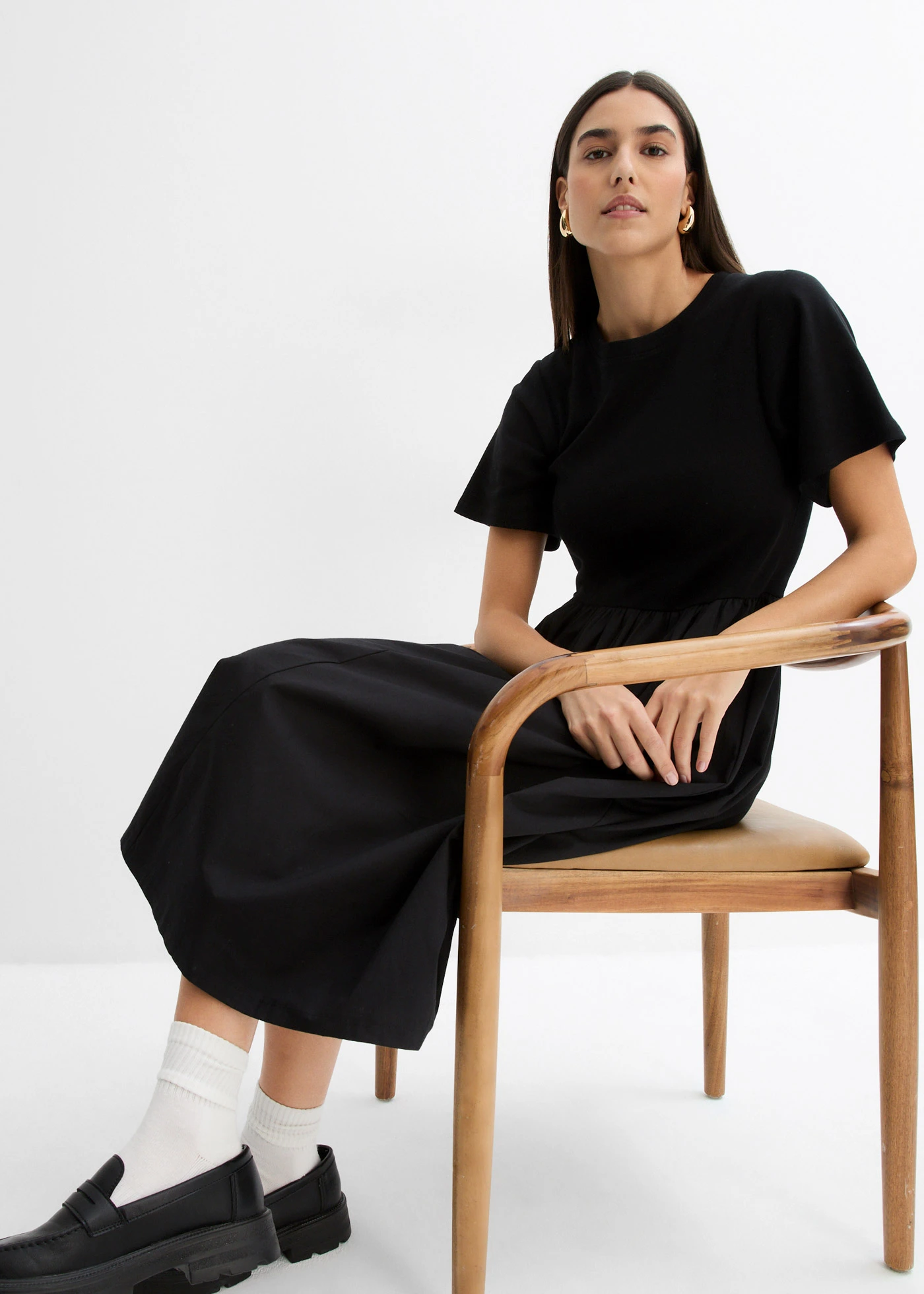 Midi-jurk van puur katoen • zwart • bonprix online shop