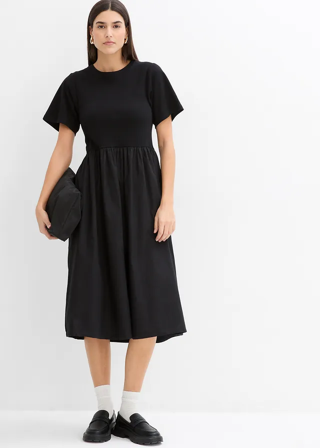 Robe midi 100% coton, Couleur: noir