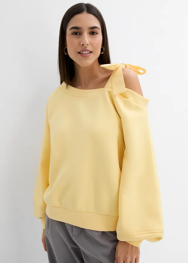 Wijde one shoulder sweater, Kleur: lichtgeel