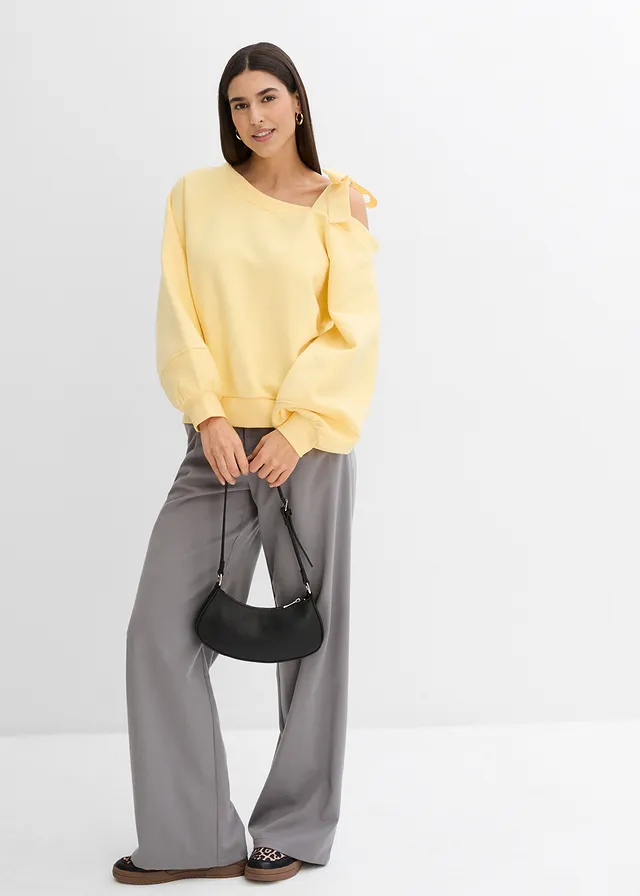 Sweat-shirt ample, asymétrique, Couleur: jaune clair