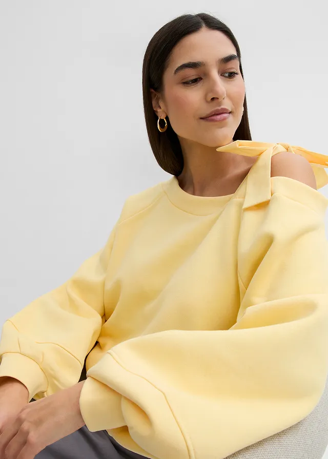 Wijde one shoulder sweater • lichtgeel • product-page.page-title-suffix