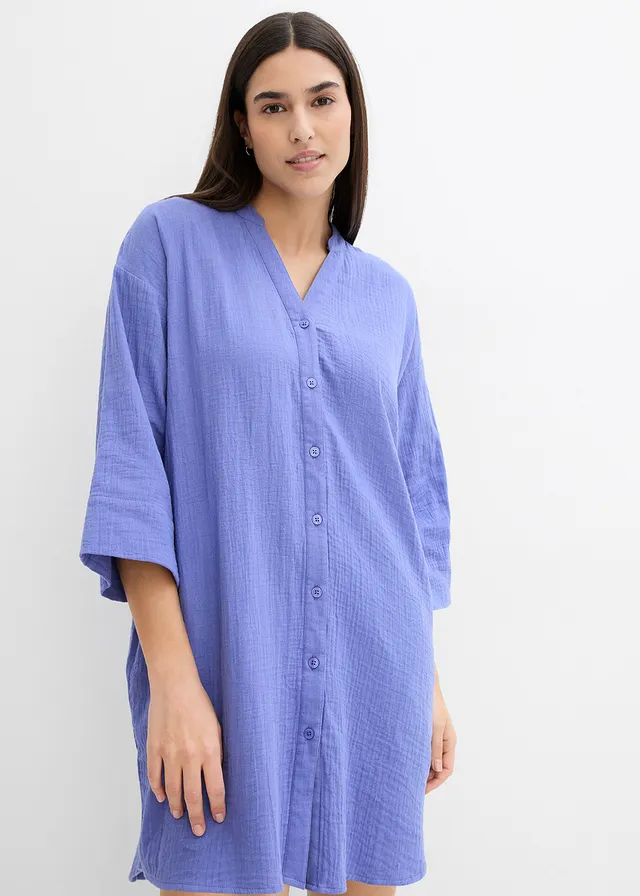 Robe blouse en gaze de coton, Couleur: bleu violet