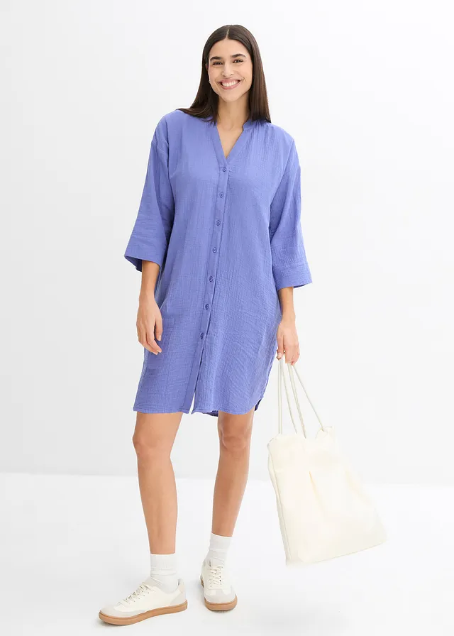 Robe blouse en gaze de coton, Couleur: bleu violet