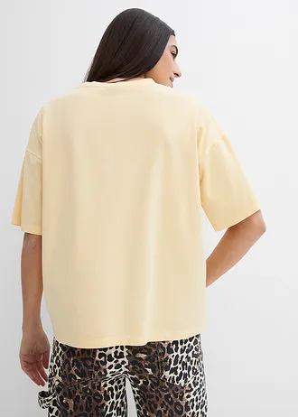 Oversized shirt van een zachte katoenmix, Kleur: lichtgeel met print