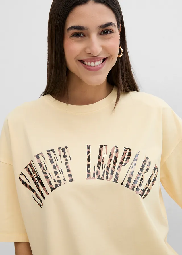 Oversized shirt in een zachte katoenmix • lichtgeel met print • product-page.page-title-suffix