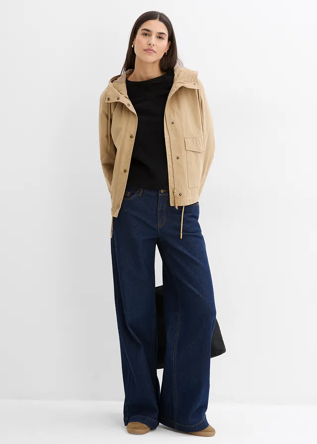 Wide leg jeans, mid waist, full length, Kleur: diepblauw denim ongewassen