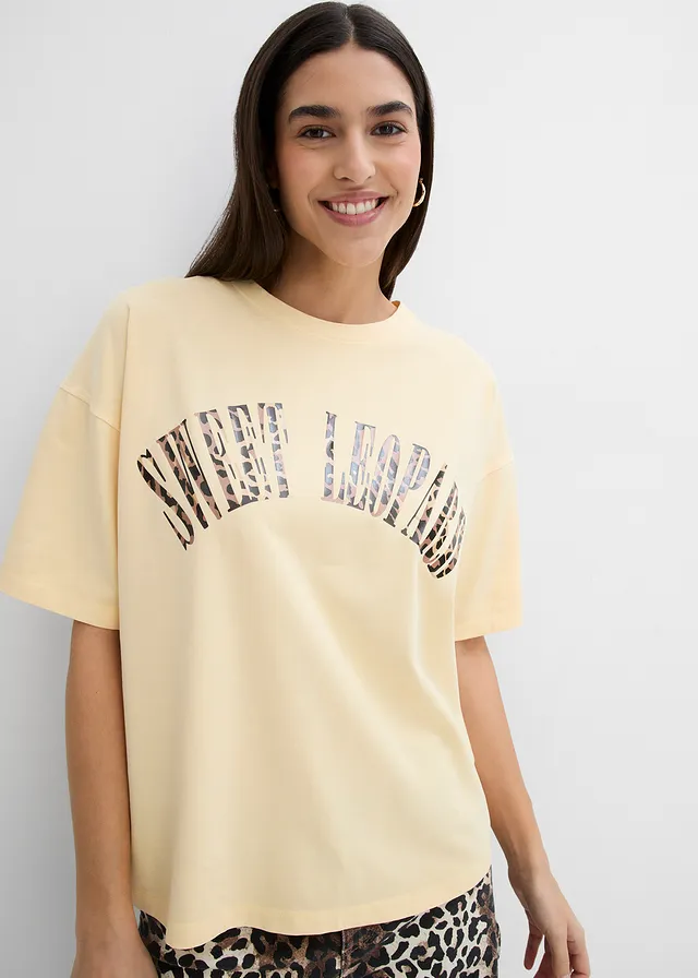Oversized shirt in een zachte katoenmix • lichtgeel met print • product-page.page-title-suffix