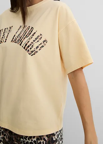 Bluză oversize din material moale cu bumbac • galben deschis cu imprimeu • magazin bonprix
