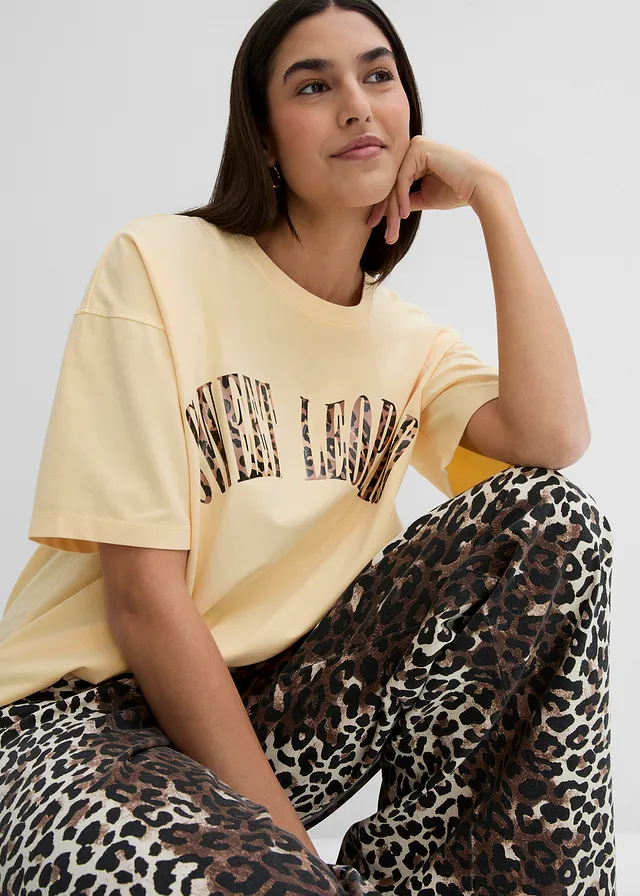 Oversized shirt in een zachte katoenmix • lichtgeel met print • product-page.page-title-suffix