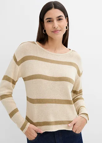 Oversized trui • lichtsand-kakibruin gestreept • bonprix online shop