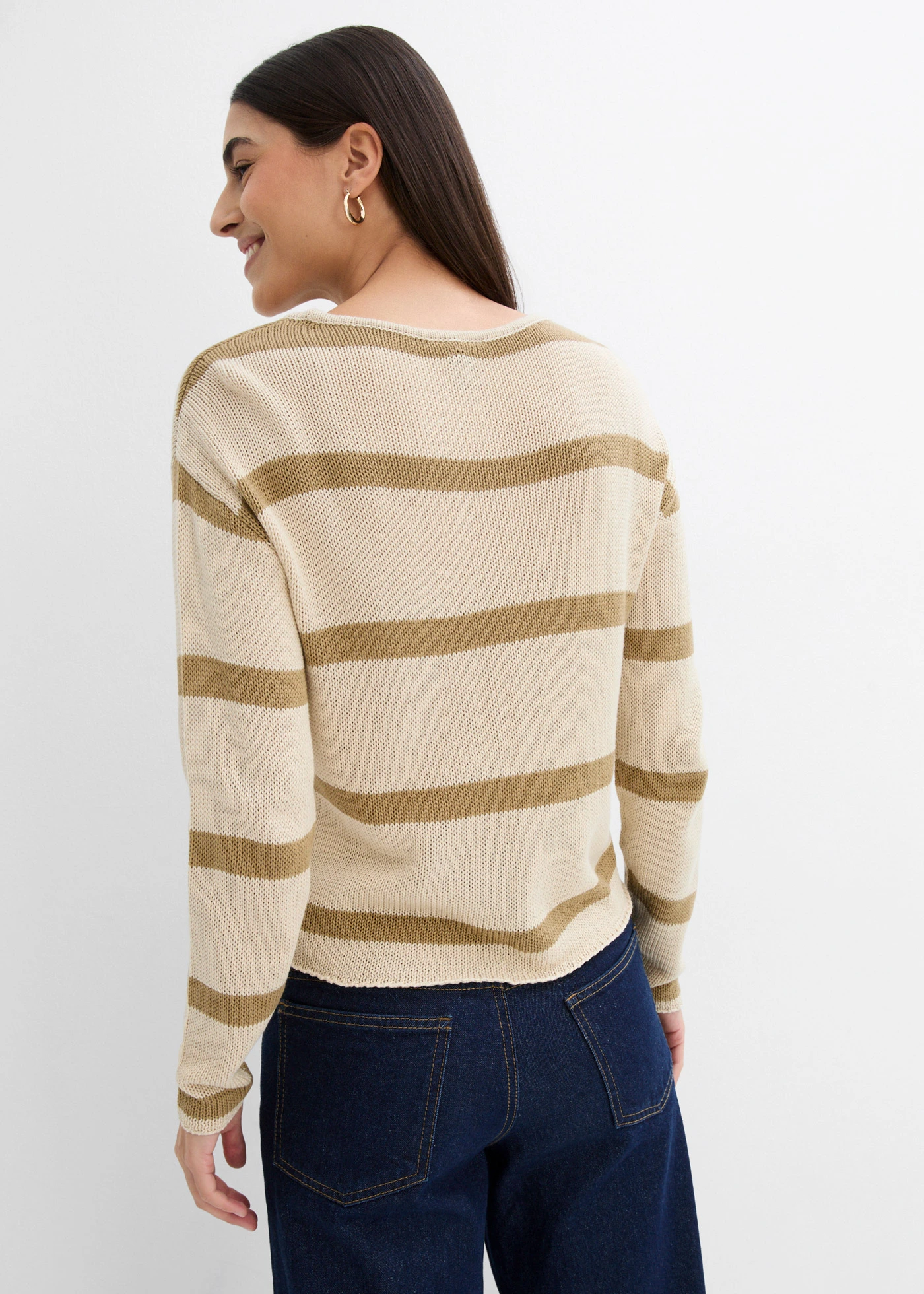 Oversized trui • lichtsand-kakibruin gestreept • bonprix online shop