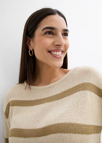 Oversized trui • lichtsand-kakibruin gestreept • bonprix online shop