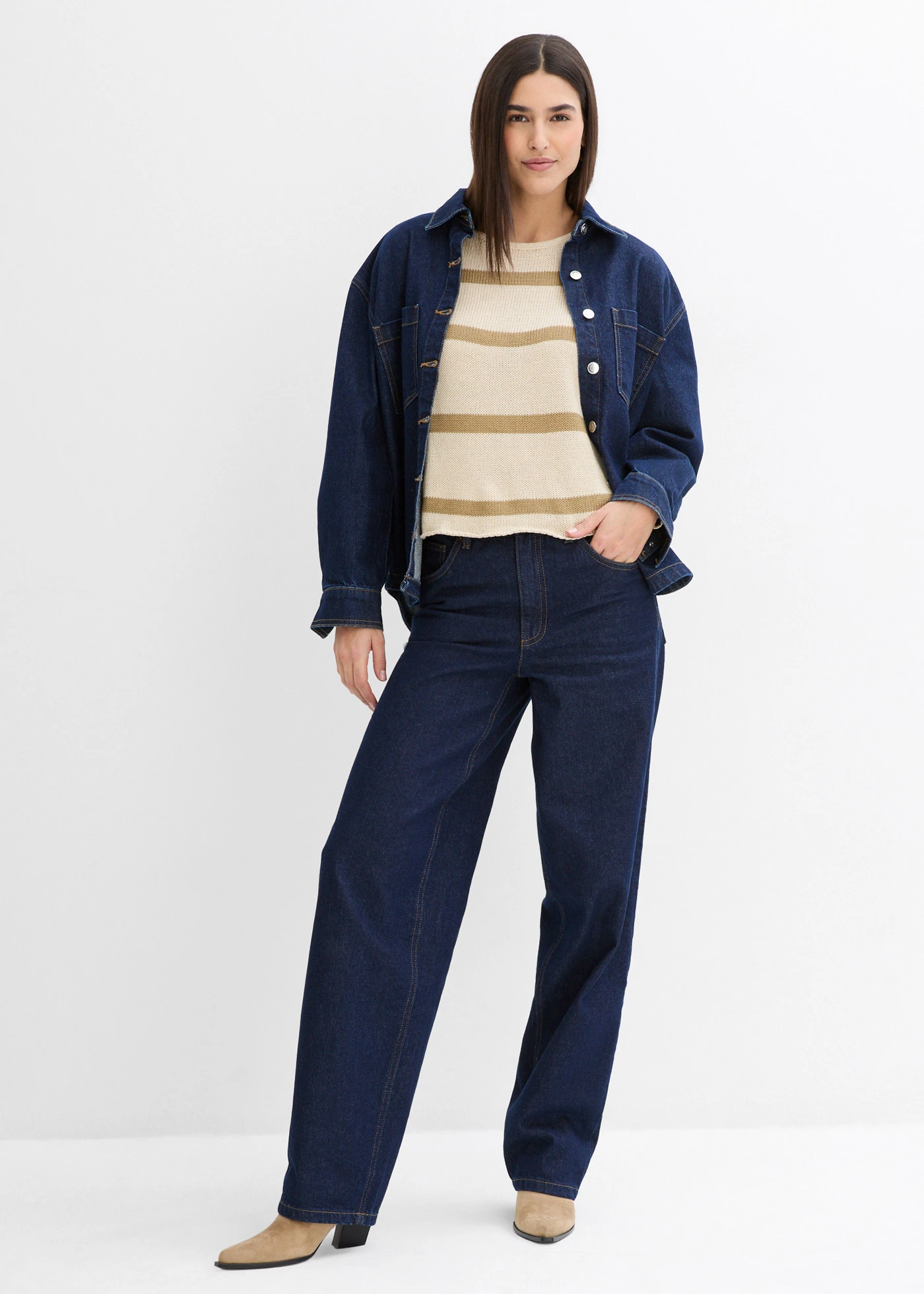 Oversized trui • lichtsand-kakibruin gestreept • bonprix online shop