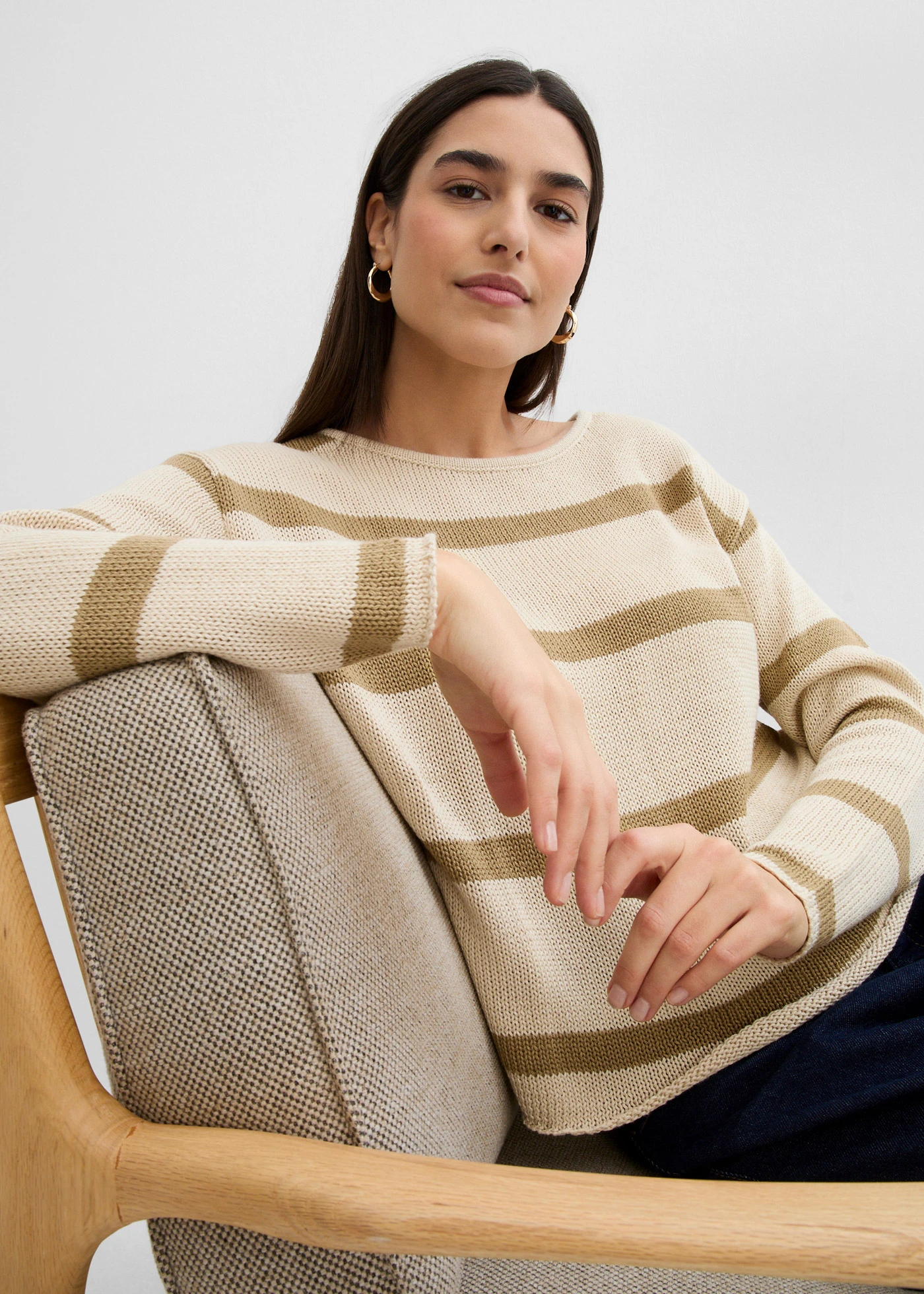 Oversized trui • lichtsand-kakibruin gestreept • bonprix online shop