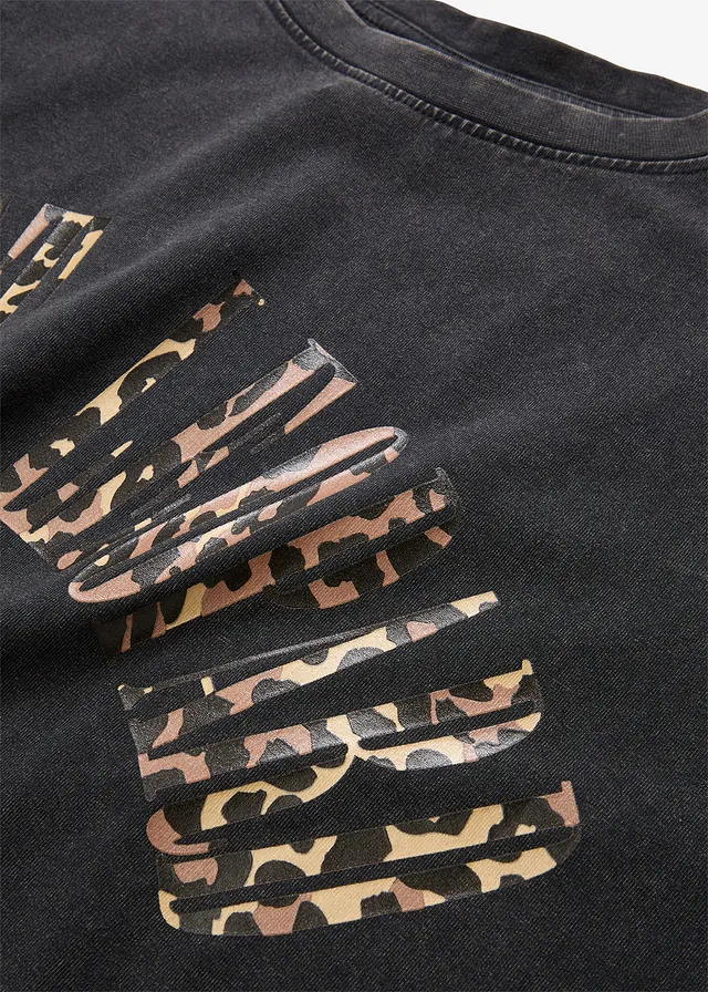 T-shirt doux et oversize en coton extensible • noir imprimé usé délavé • product-page.page-title-suffix