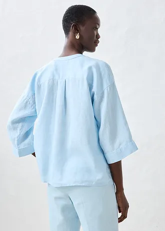 Bluzka oversize z czystego lnu, kolor: niebieski lodowy