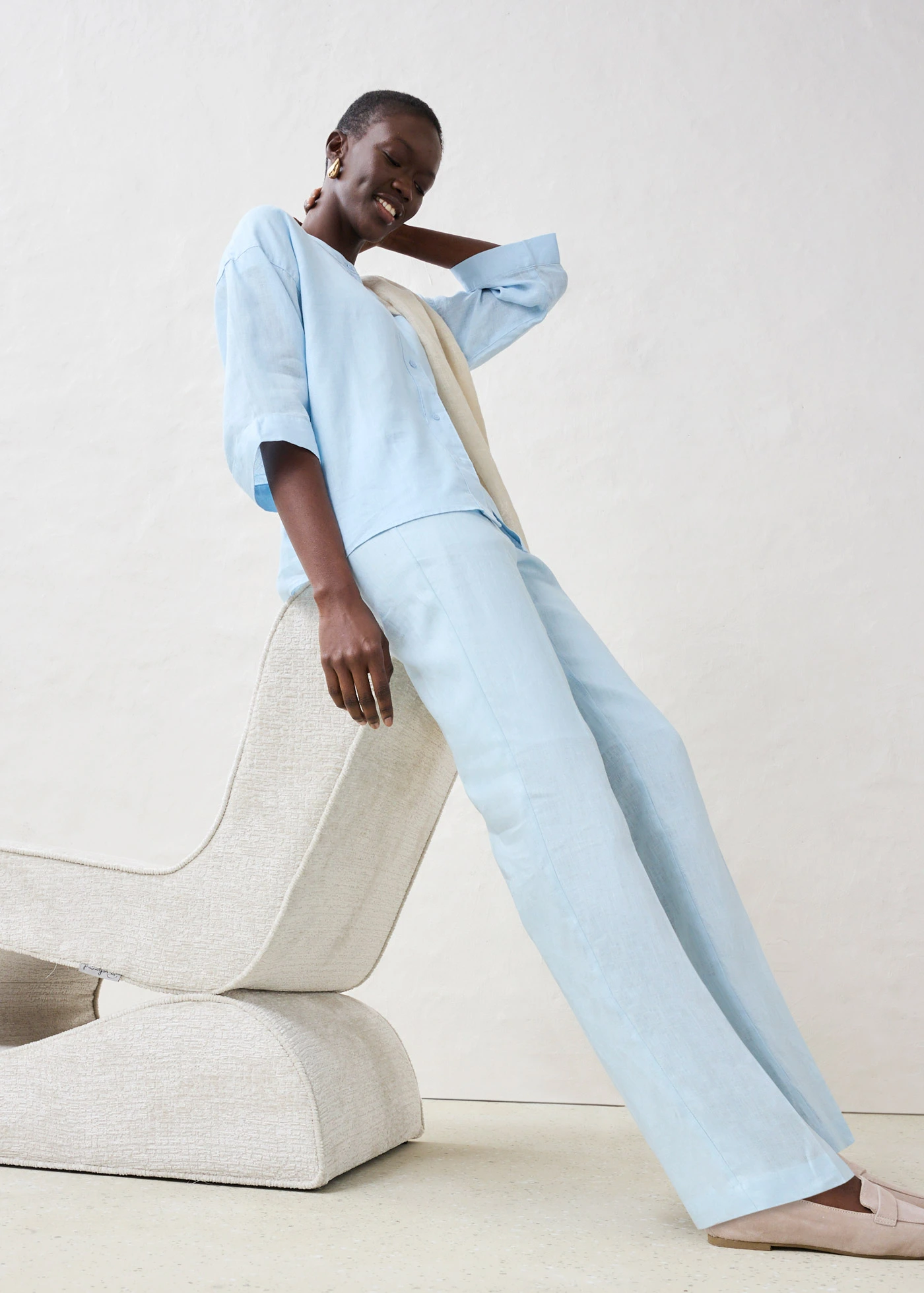 Pantalon taille élastiquée 100% lin • bleu glacier • Boutique bonprix