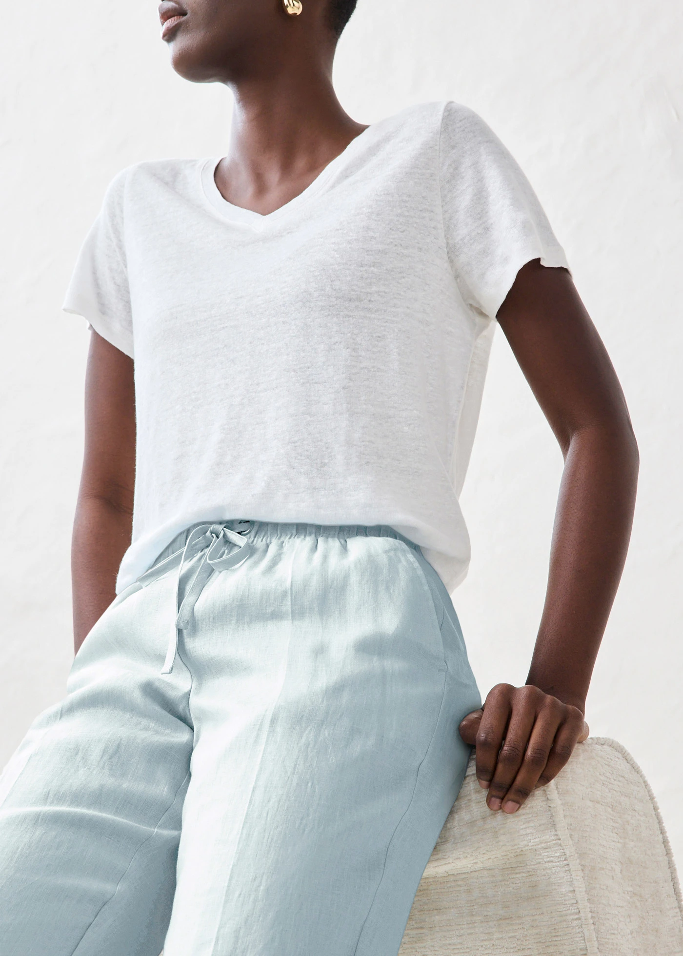 Kalhoty bez zapínání, z čistého lnu • ledově modrá • bonprix obchod