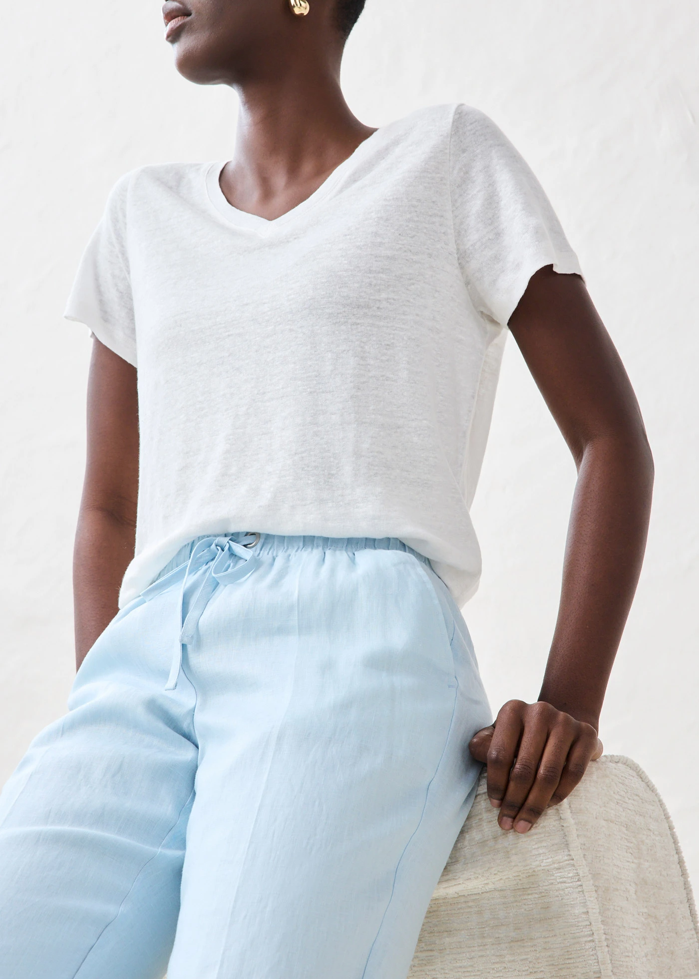 Pantalon taille élastiquée 100% lin • bleu glacier • Boutique bonprix