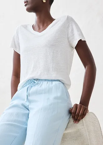 Pantalon taille élastiquée 100% lin • bleu glacier • Boutique bonprix