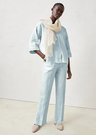 Bluză oversize din in 100%, culoare: bleu-gheață