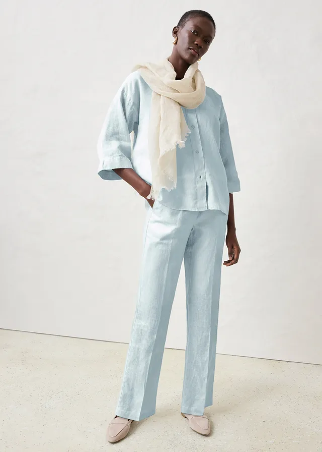 Oversized blouse van puur linnen, Kleur: ijsblauw