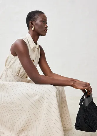 Košilové šaty z čistého lnu • světle písková s proužky • bonprix obchod