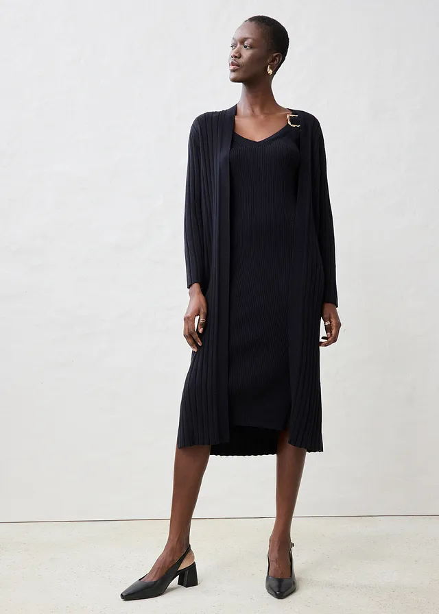 Lang gebreid vest met zijde zwart