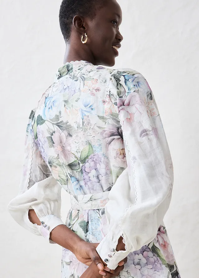 Ramie midi jurk (2-delige set met riem) • lila poudre gebloemd • product-page.page-title-suffix