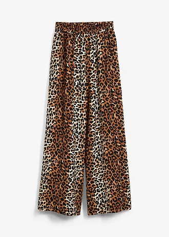 Palazzo broek van vloeiende viscosemix • ecru-zwart-donker cognac-bruin-camel luipaardprint • bonprix online shop