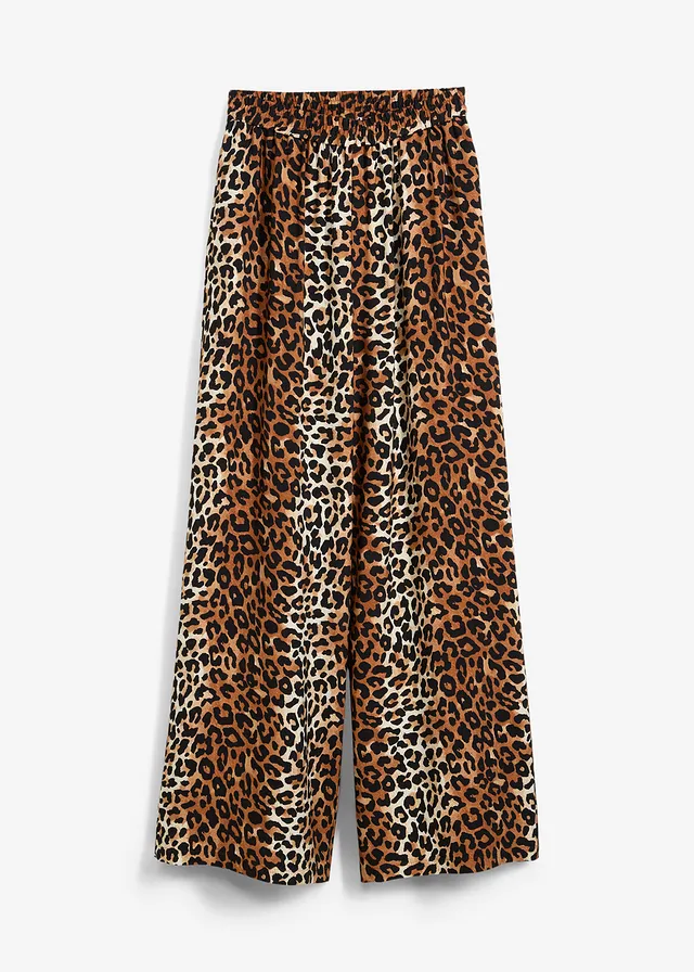 Palazzo broek van vloeiende viscosemix • ecru-zwart-donker cognac-bruin-camel luipaardprint • bonprix online shop