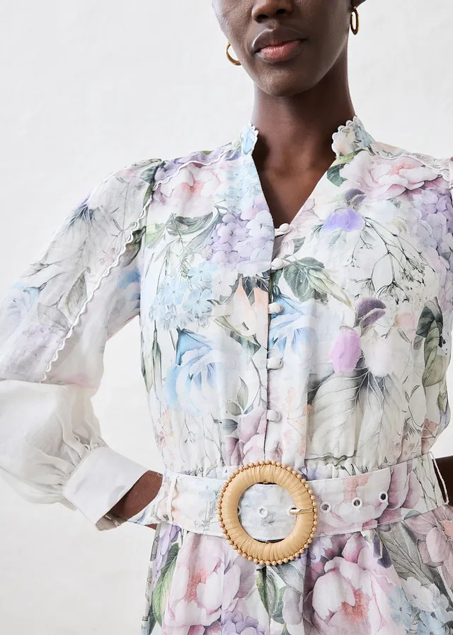 Ramie midi jurk (2-delige set met riem) • lila poudre gebloemd • product-page.page-title-suffix