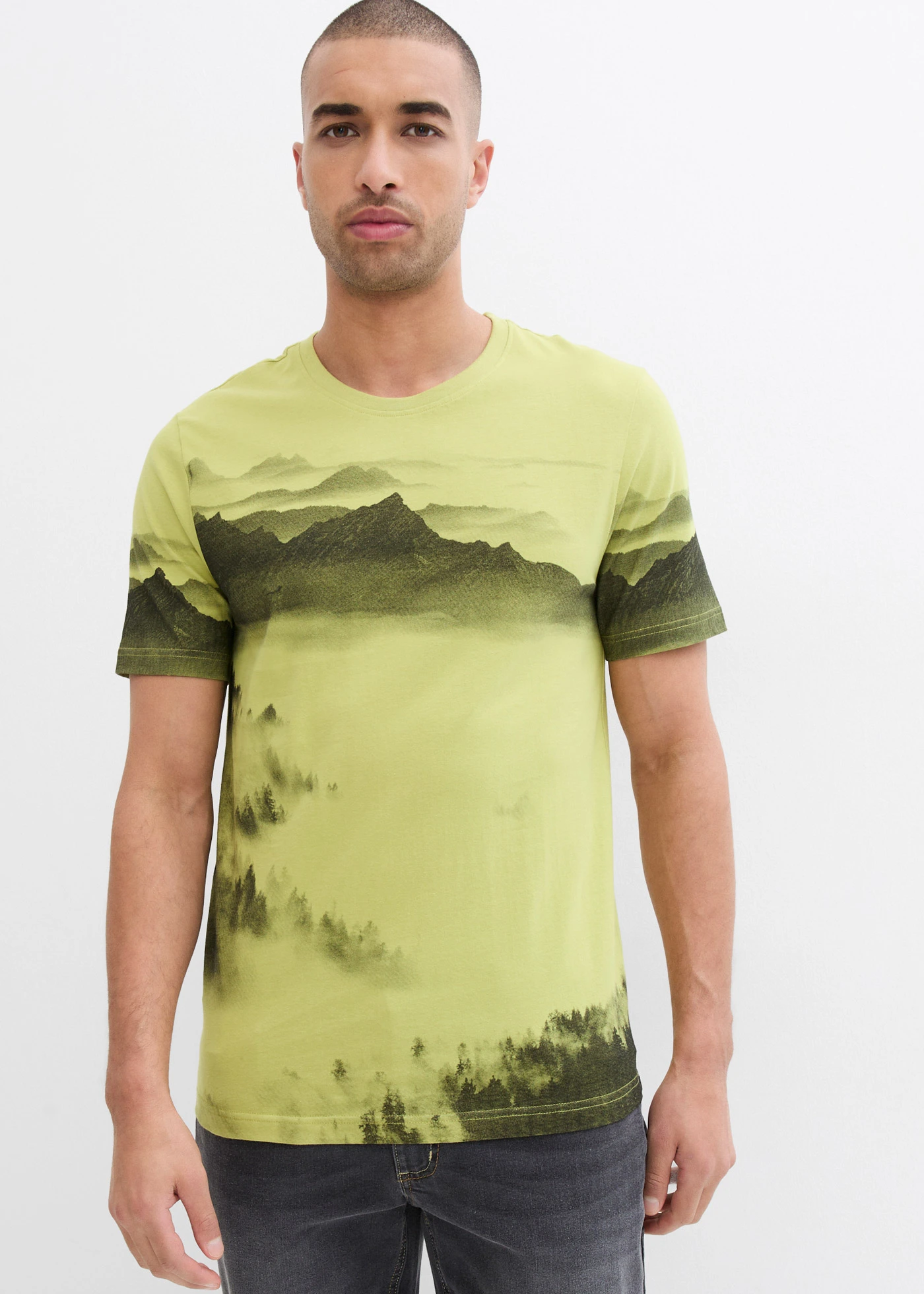 T-shirt z czystej bawełny organicznej • zielono-żółty z nadrukiem • sklep bonprix