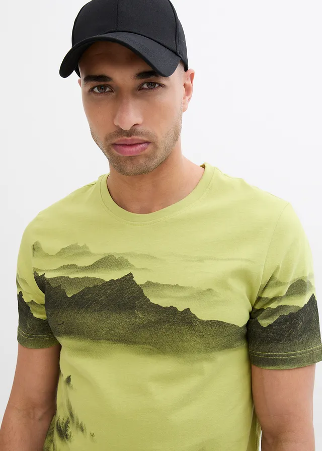 Tricou din bumbac organic 100% • galben-verde cu imprimeu • magazin bonprix