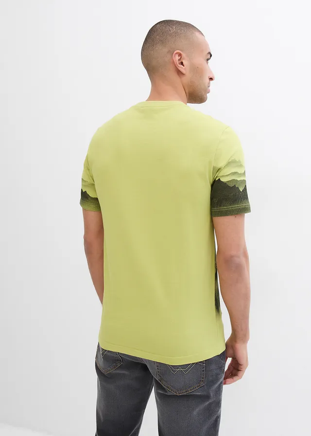 T-shirt, Kleur: geelgroen bedrukt