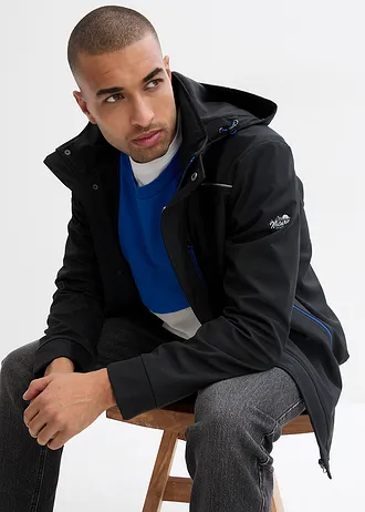 Waterafstotende softshell bomber met capuchon • zwart-arctisch blauw • bonprix online shop