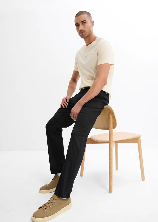 Pantaloni chino regular fit cu talie elastică și curea, straight • negru • magazin bonprix